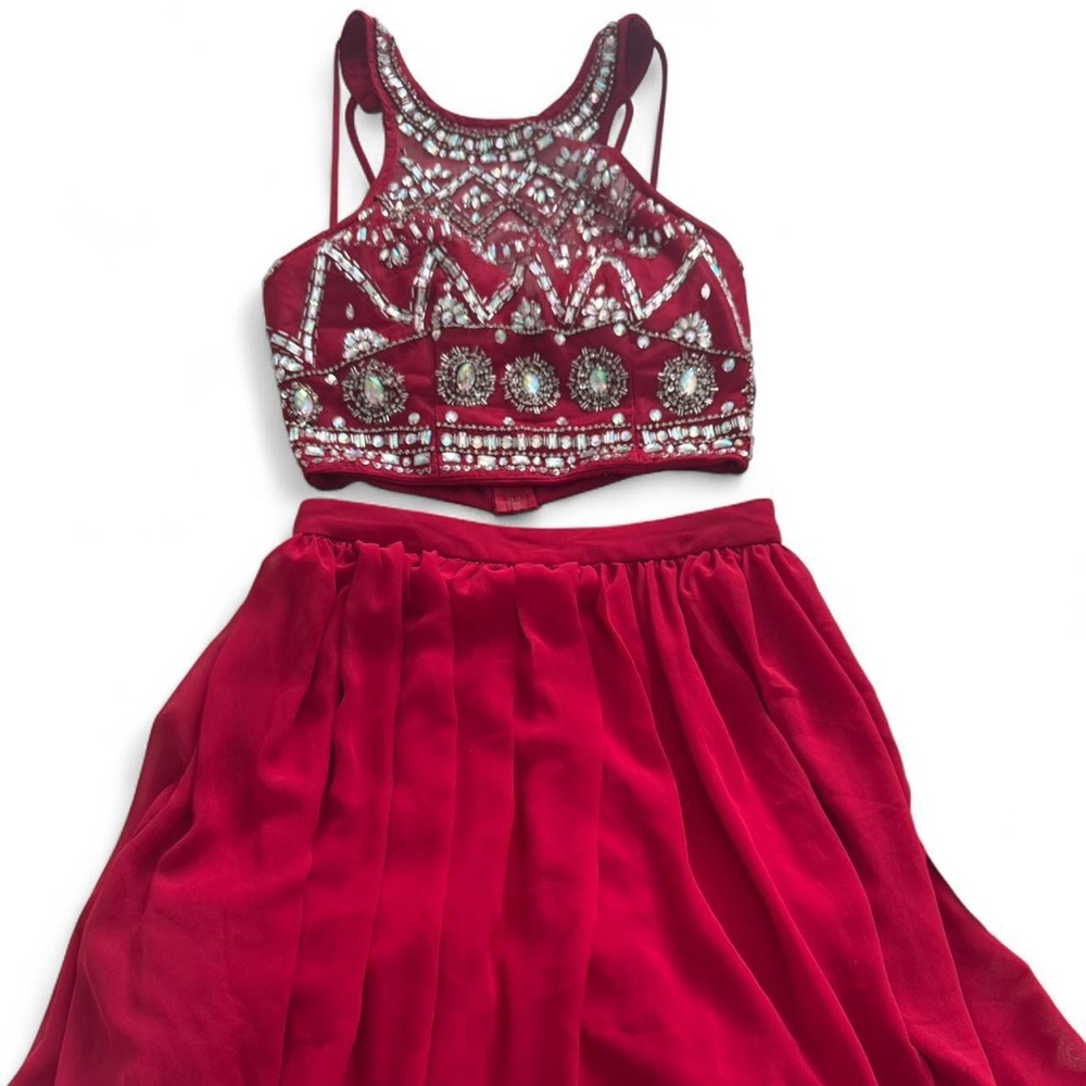 B Darlin Red Jewel-Embellished 2 Piece Dress